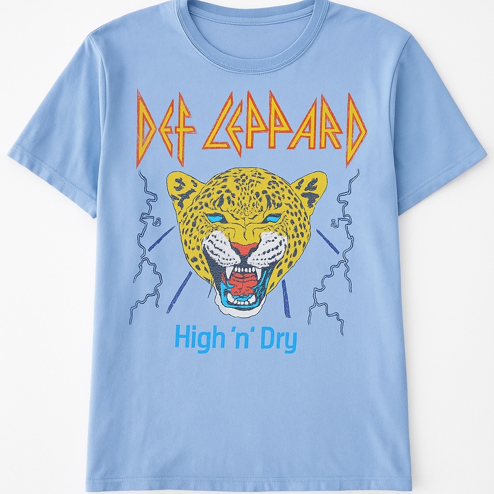 Def‎ Leppard “High ’n’ Dry” Graphic Tee Light Blue L 100% Cotton